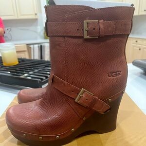 NEW Brown leather Ugg heeled boots